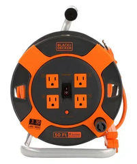 Black + Decker 50' 14AWG SJTW Retractable Extension Cord Reel With 4 Outlets