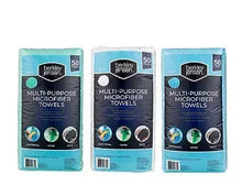 Multi-purpose microfiber cleaning towel packs, 50-count, turquoise packaging