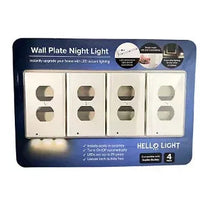 Hello Light wall plate night lights, pack of 4, white outlet cover plates.