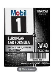 Mobil 1 FS European Car Formula Full Synthetic Motor Oil 0W-40, 6 pk./1 qt.