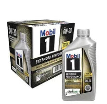 Mobil 1 Extended Performance motor oil box and 0W-20 bottle, full synthetic, 1 qt.