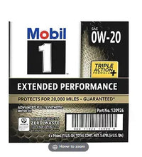Mobil 1 Extended Performance motor oil box, 0W-20, full synthetic, 1 qt. canister