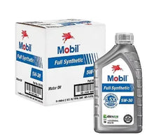 Full synthetic motor oil 5W-30 bottle and carton, Mobil brand