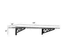 Wall shelf with dimensions marked, dark hammertone, triangular side braces