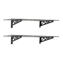 Wall shelf bracket frame, dark hammertone, two long shelves with triangular supports