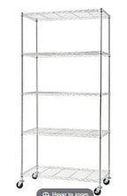 5-tier wire shelving unit with rolling casters and open wire shelves
