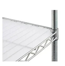 Wire shelving corner post with crossbars and shelf edge support