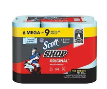 Scott Shop towel mega rolls, blue multi-roll pack with red label, 6 rolls