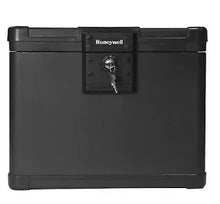Honeywell fireproof waterproof file chest, closed black with dial lock