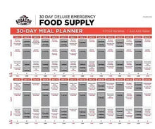 30-day meal planner chart for emergency food supply