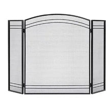 Fireplace screen with arched black mesh front and side panels