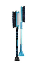Telescoping snow brush set with blue extendable handle and black bristles