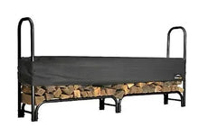Heavy-duty firewood rack with black frame and arched side handles