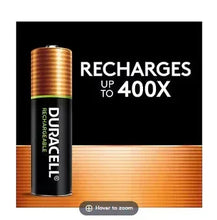 Duracell rechargeable AA battery shown on value charger box, copper top