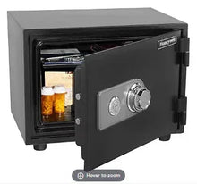 Honeywell water- and fire-resistant safe with open door and combination dial, black