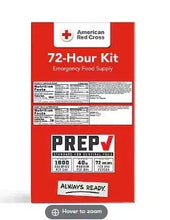 Emergency food supply kit box side, 72-hour kit label with PrepV icon
