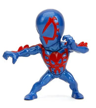Blue Spider-Man Metalfig action figure with red web pattern, arms out pose