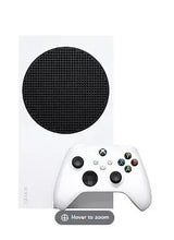 Xbox Series S console top and white wireless controller with colored button icons