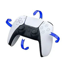 White wireless game controller with black grips and D-pad