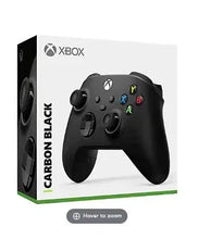 Xbox wireless controller, Carbon Black, angled view showing thumbsticks and buttons