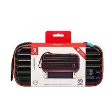 Slim travel pro case with zipper, black interior rails, red and blue trim