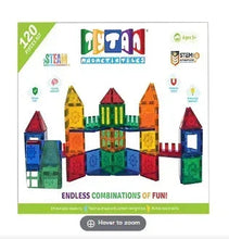 Magnetic building tiles set box with colorful house and block tower design