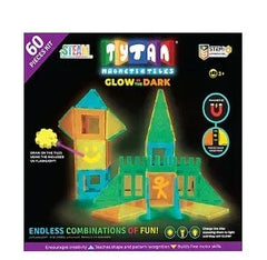 Tytan 60-Pc. Glow-in-the-Dark Magnetic Tiles Building Set with UV Keychain Flashlight, and Carrying Bag