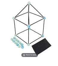 Flexible fort building toy set with light-blue connectors and dark fabric panel pieces