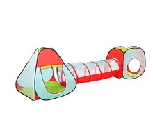 Kids pop-up play tent and tunnel set with light blue, green, and red panels