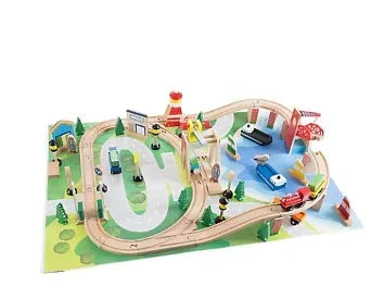 Toy Time Wooden Train Set with Playmat for Kids