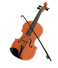 Kids electronic violin with bow, orange wooden-style body and 4 strings