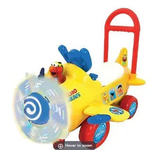 Light-and-sound ride-on plane toy, yellow with red handle and Elmo front