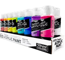 16-color acrylic paint set with bottles in blue, green, orange, pink, and purple
