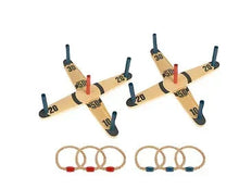 Wood ring toss game set with scoring pegs and rope rings, 10–30 markers