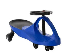 Toy Time ride-on scooter car with blue body, black wheels, and round handle