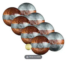 Vintage bocce balls set, brown and silver with brand logos