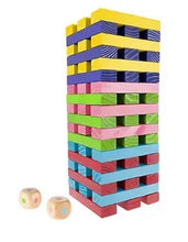 Multicolor wooden stacking blocks tower, interlocking square pieces