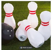 Giant kids bowling game set: black ball and white pins with red bands