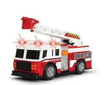 Fire rescue action team toy truck, red and white with roof ladder