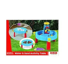 3-in-1 sand and water activity table toy, blue base with colorful water attachments