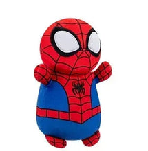Red spider-mask plush HugMees with big white eyes and blue torso