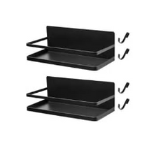 Black 2-pack spice racks with back bar and two flat shelves, side view