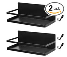 Black spice rack set, 2-pack, two-tier flat shelves with front lip