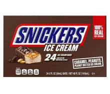 Snickers ice cream bars box, caramel, peanuts, and chocolatey caramel peanut butter.