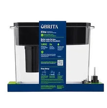 BRITA Elite filtered water dispenser, black top and white body with 2 filters