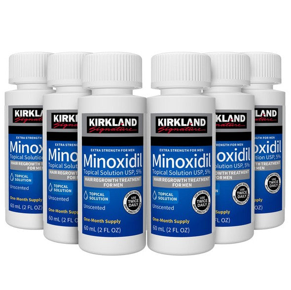 Kirkland Signature Hair Regrowth Treatment Extra Strength for Men, 5% Minoxidil Topical Solution, 2 fl oz, 6-pack