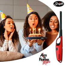 Red multi-purpose lighter with flexible Aim’n Flame nozzle attachment