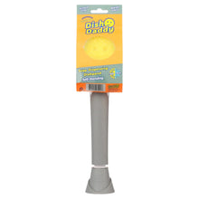 Soap-dispensing dish wand with yellow non-scratch sponge and gray handle