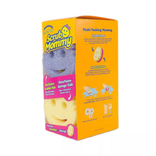 Dual-sided Scrub Mommy sponge pack, orange box with sponge duo graphics and text