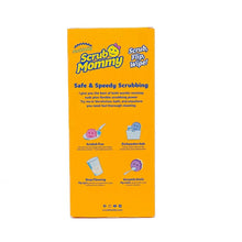 Dual-sided Scrub Mommy sponge pack, orange box back with safety and use icons